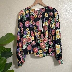 Lush floral print wrap long sleeve top